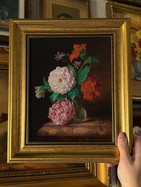 Vintage Style Flowers in Glass Vase Art Print Framed Size 8x10